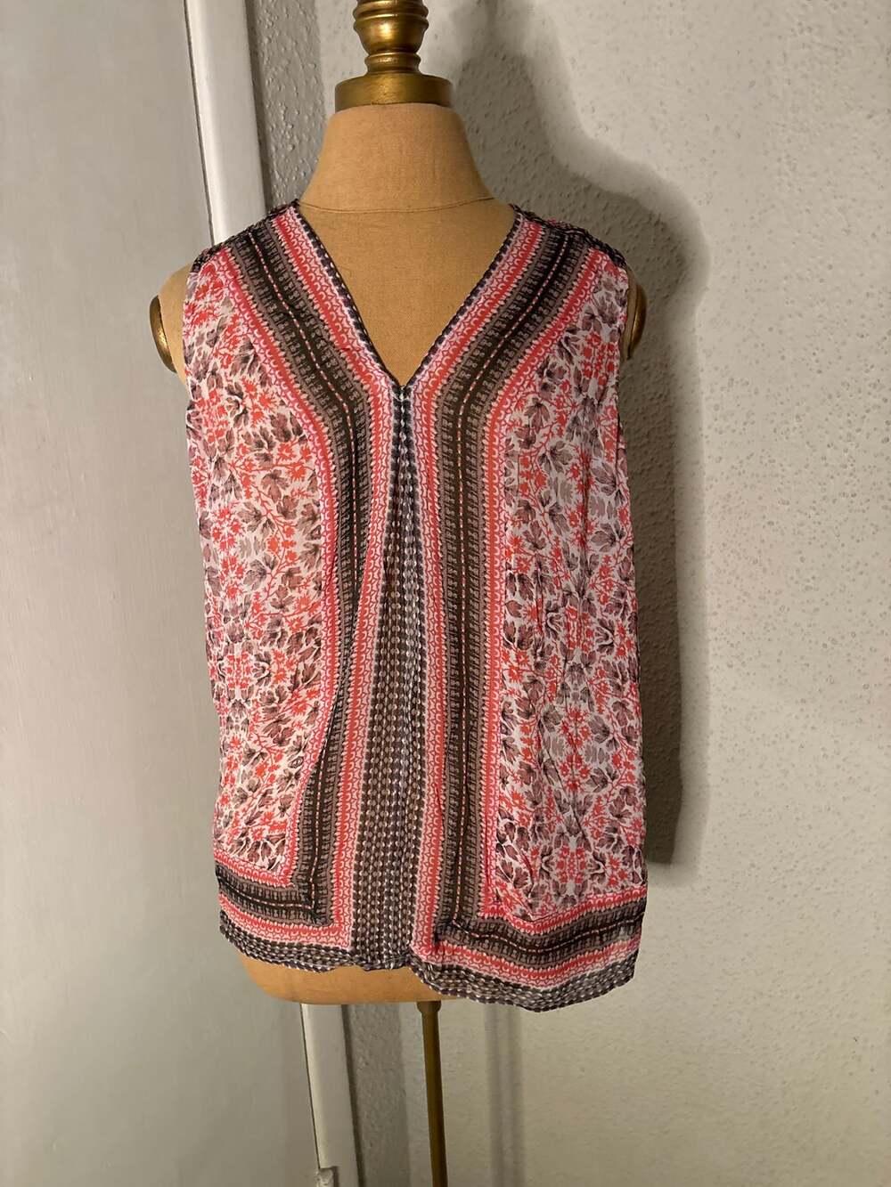Lucky Brand Women's Printed Border Blouse S Bohemian Dopamine Fairycore Prints